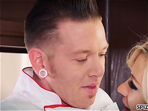 Jessica gets a uber-cute nail by her Chef in the kitchen